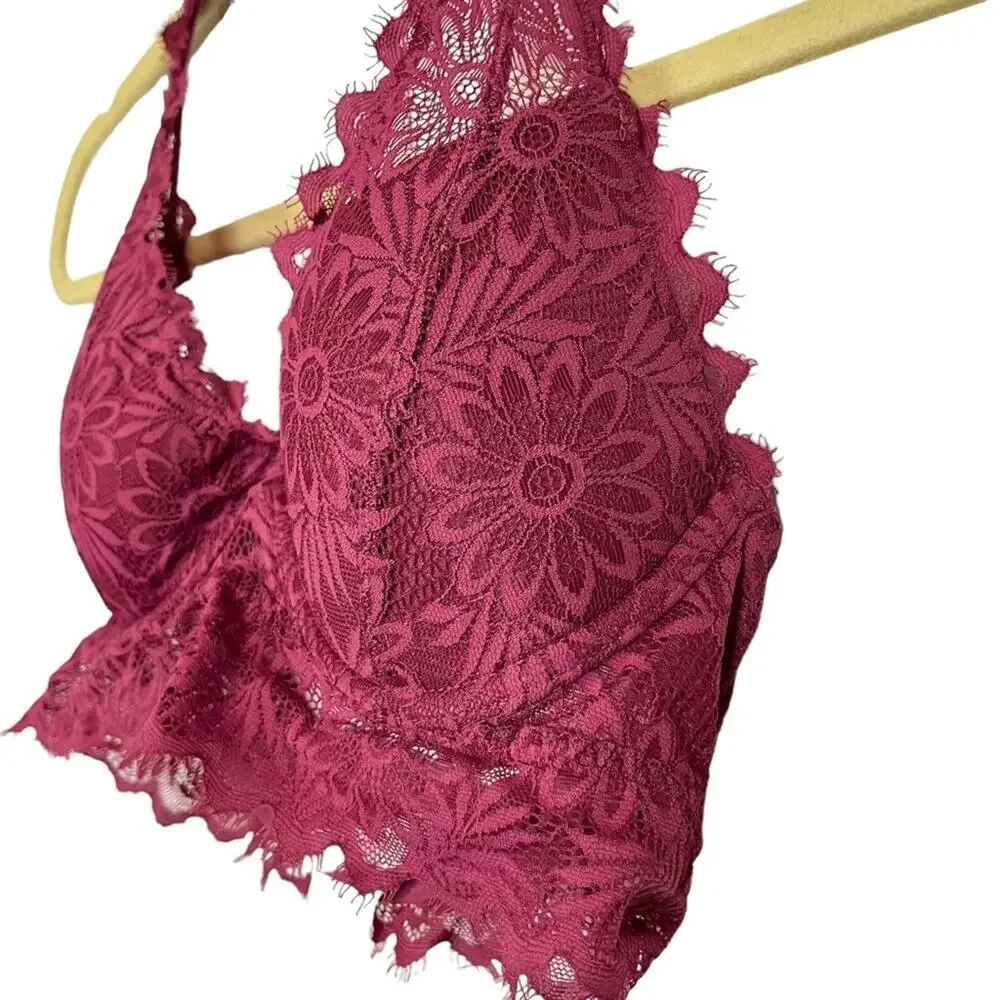 VICTORIA'S SECRET Pink Lace Floral Halter Lightly Lined BRALETTE Bra Underwire S